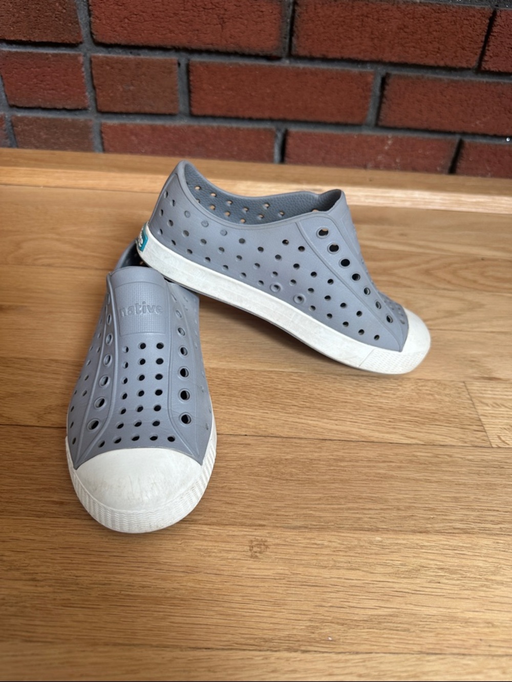 Native Grey Jefferson Slip-On Sneakers with White Toe
